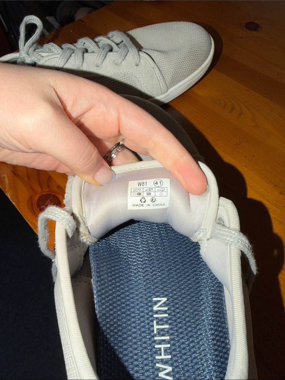 WHITIN Light Gray Knit Lace-Up Barefoot Wide Tow Box Sneakers - Picture 6 of 6